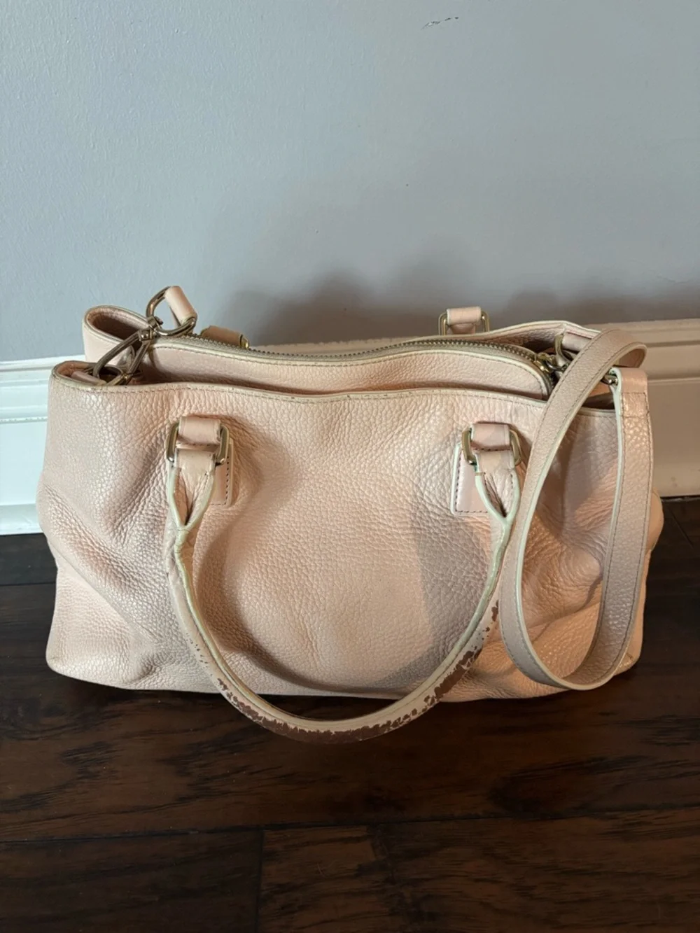 Vera Bradley Pale Pink Leather Floral Appliqué Satchel Handbag Purse - Picture 3 of 11